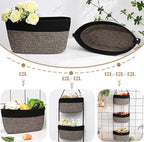 Hanging Basket, 3-Tier Wall Baskets, Over the Door Organizer with 4 Hooks, Hanging Baskets for Organizing, Woven Storage Basket Behind the Door for Nursery, Bedroom, Living Room, Kitchen