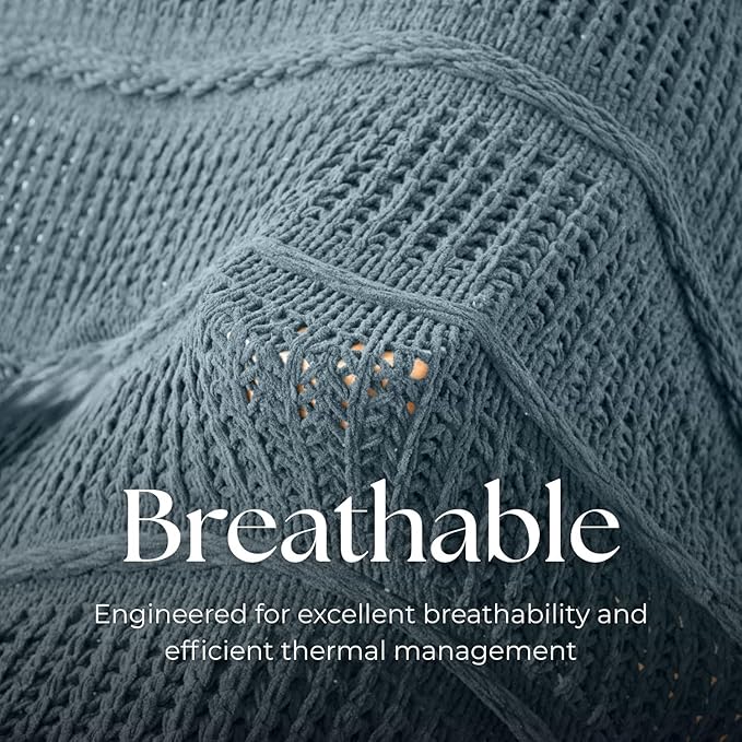 Boho Knitted Chenille Blanket with Tassels - Lightweight & Soft All-Season Throw - 3D Classic Pattern for Living Room Bedroom Couch, Celestial Blue, Throw 50"x60"