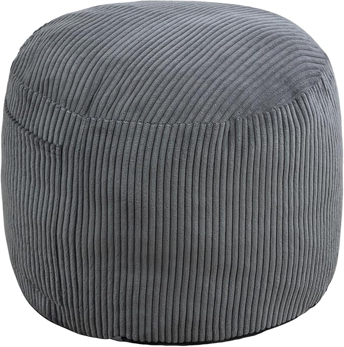 Round Stuffed Pouf Ottoman,Corduroy Foot Rest with Rebound Foam Filled, Furry and Fluffy Foot Stool Ottoman, Floor Poufs for Living Room (Gray, 20" D x 20" W x 15" H)