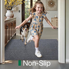 LUMI Ultra Thin Indoor Door Mat for Entrance 48"x72", Non Slip Entryway Mat, Low Profile Doormat, Unique Herringbone Design Carpet for Inside, Patio, Porch, Medium Gray
