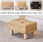 Wimarsbon Natural Seagrass Footstool Ottoman Rectangular Footrest Pouf Ottomans with Wooden Legs Hand Weave Step Stool for Living Room Bedroom Entryway Natural