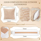 Extra Large Outdoor Boho Picnic Blanket with Table Runner and 6 Throw Pillows Covers Wedding Party Decoration Photoshoot Home Garden Party Decor Patio Lawn Outdoor Mat Beach Party theme Supplies White