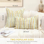 Boho Decorative Throw Pillow Covers 18x18 Inch, Chenille Tufted Pillow Cover Striped Textured Square Farmhouse Accent Pillowcase for Couch Sofa Bedroom Living Room, Yellow White Stripe 1 Pack