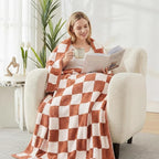 WRENSONGE Checkered Throw Blanket, Autumn Leaf Orange Soft Cozy Fluffy Warm Hand Made Throw Blankets for Couch, Sofa, Chair, Bed, Camping, Picnic, Travel Lightweight Bed Blanket - 50"*70"