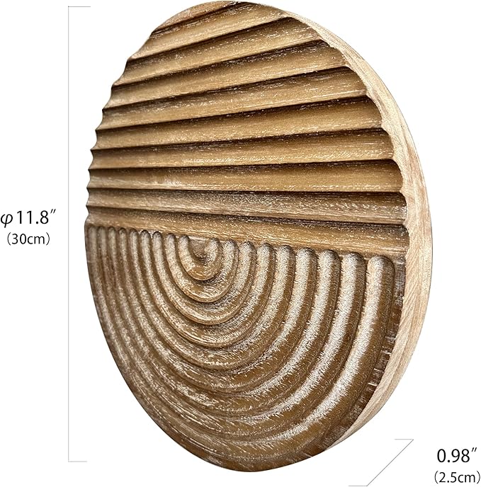 Musanpou Hand-carved Wood Wall Decor featuring Artistic Round Design for Farmhouse and Country-style Interiors | Wall Art Decoration | 11.8 inches x 11.8 inches (Natural)
