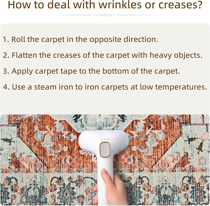 YJ.GWL Area Rugs for Living Room 8x10 Machine Washable Rugs, Non Slip Floral Vintage Rug Indoor Carpet, Stain Resistant Large Rug for Bedroom Dining Room, Copper Tan