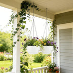 2 Pack Hanging Planters for Indoor Outdoor Plants, 12Inch Self Watering Hanging Pot with Drainage Holes and Saucer, Plastic Plant Pots, White Flower Pots for Kitchen, Balcony, Garden