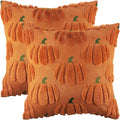 Fall Pumpkin Decorative Throw Pillow Covers 18x18 Set of 2 Pillow Covers, Faux Fur Square Pillow Cover Fluffy Plush Accent Throw Pillow Case, Throw Pillow Cover Cushion Cover for Autumn