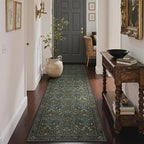 GENIMO Floral Washable Runner Rug 2’6”x10’, Non-Slip Long Hallway Carpet for Entryway, Kitchen, Indoor Floor Use, Vintage Boho Soft Thin Rug Décor, Dark Green