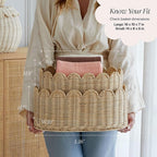 BEBE BASK Premium Scalloped Basket Set Of 2 - Scallop Basket - 16 x 10 x 7 Inch - Hand-Woven Elegant Wicker With Scalloped Edge - Nursery Storage (Natural)