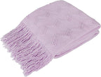 PAVILIA Lavender Purple Knit Throw Blanket for Couch, Twin Bed, Soft Knitted Farmhouse Sofa Throw for Living Room, Lightweight Decorative Summer Blanket for Chair, Outdoor Textured Boho Blanket, 60x80