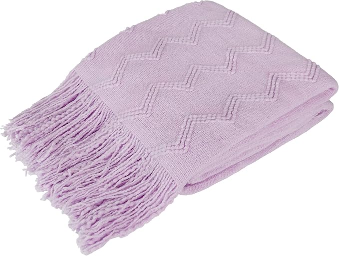 PAVILIA Lavender Purple Knit Throw Blanket for Couch, Twin Bed, Soft Knitted Farmhouse Sofa Throw for Living Room, Lightweight Decorative Summer Blanket for Chair, Outdoor Textured Boho Blanket, 60x80