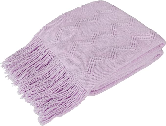 PAVILIA Lavender Purple Knit Throw Blanket for Couch Bed, Soft Knitted Farmhouse Sofa Throw for Living Room, Lightweight Decorative Summer Throw Blanket for Chair, Outdoor Textured Boho Blanket, 50x60
