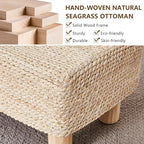 Wimarsbon Natural Seagrass Footstool Ottoman Rectangular Footrest Pouf Ottomans with Wooden Legs Hand Weave Step Stool for Living Room Bedroom Entryway Natural White