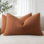 ZWJD 12x20 Pillow Covers Set of 2 Decorative Linen Lumbar Pillow Covers Solid Handcrafted Striped Cushion Covers for Bed Soft Modern Farmhouse Neutral Pillowcase for Couch Bedroom Living Room (Rust)