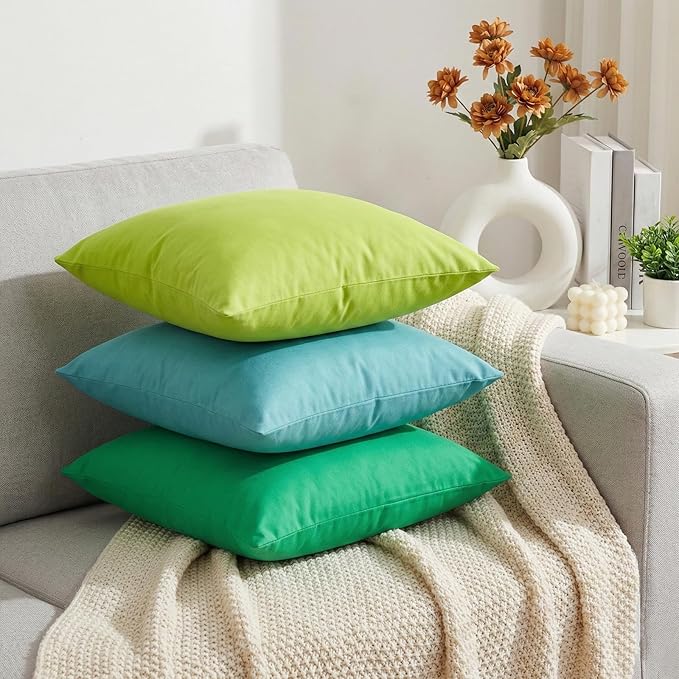 4-Pack 100% Cotton Comfortable Solid Decorative Throw Pillow Case,Thmyo Square Cushion Cover Pillowcase Sublimation Blank Pillow Covers DIY Throw Pillowcase for Sofa(16x16 inch/ 40x40cm,Bright Green)