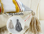 Boho Throw Pillow Covers 16x16 Aesthetic Neutral Boucle Couch Pillow Cover Rainbow Striped Decorative Accent Pillow Case for Couch Bed Sofa Farmhouse,Modern Funky,Set of 2 Yellow-Grey
