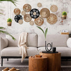 Xuhal 15 Pcs Boho Wall Basket Decor Handcrafted Seagrass Woven Wall Basket Rustic Round Woven Hanging Art for Home Farmhouse Kitchen Table Living Room (Dark Colors Style)