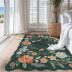 Lahome Floral Washable Rug- 4x6ft Green Bedroom Girls Ultra-Thin Soft Living Room Non-Slip Stain Resistant Boho Lightweight Throw Rug for Nursery Office Flore, Dark Green