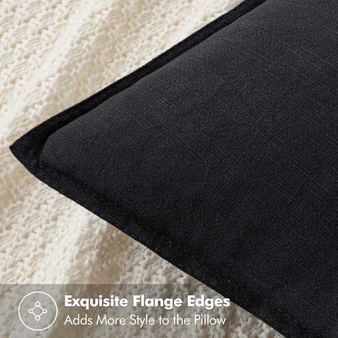 MIULEE Decorative Linen Euro Sham Pillow Covers 28x28 Inch Black Boho Farmhouse Neutral Couch Throw Pillows for Halloween Bed Pack of 2 Accent Modern Pillowcase Sofa Livingroom Home Decor