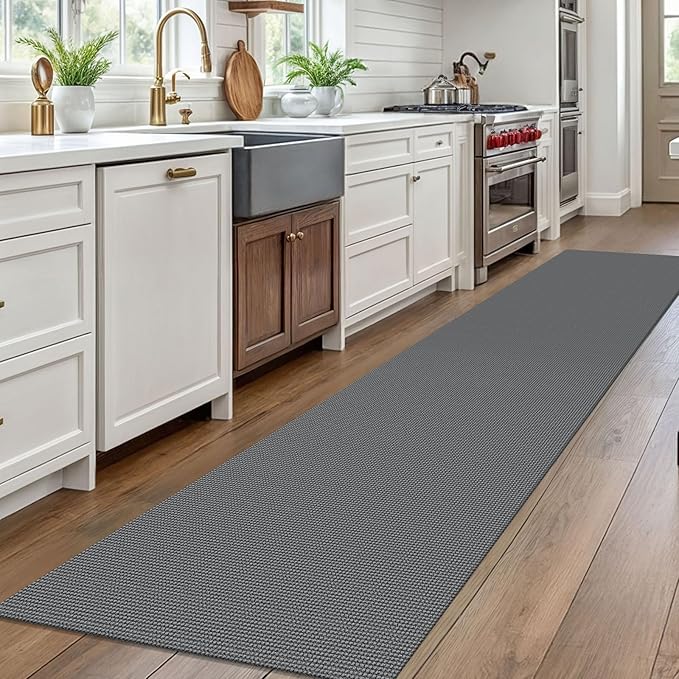 EARTHALL Woven Runner Rug 2.6x10 Ft Washable Runners for Hallways Long Non Slip Rubber Backed Kitchen Runner Braided Indoor Floor Carpet Runners for Entryway, Hallway, Kitchen, Dark Gray
