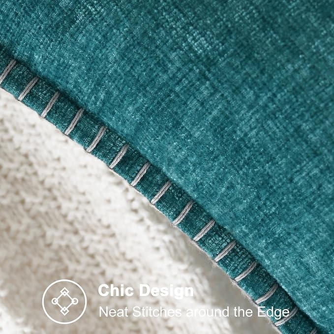 CaliTime Throw Pillow Covers Decorative 26 X 26 Inches Pack of 2 Cotton Thread Stitching Edges Solid Dyed Soft Chenille Cushion Cases for Couch Sofa Bed Living Room Farmhouse Teal