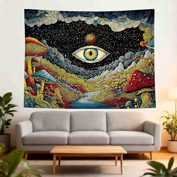 Yeoiat Tapestry Mystical Mushroom Tapestries Cosmic Valley Gaze Wall Hanging Bohemian Fantasy Bedroom Dormitory Decoration 60"x44"