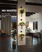 Bamworld Wall Decor Plant Stand with Lights Wall Art Planters Window Plant Hanger Indoor Hanging Planters for Indoor Plants for Living Room Black