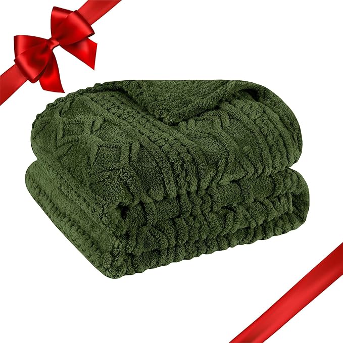 Superior Fleece Boho Jacquard Blanket, Decorative Blankets for Bedroom, Sofa, Fuzzy, Plush, Fluffy, Soft, Cute Room Decor, Beautiful Cover, Comfort Essentials, Arctic Collection, Throw, Green