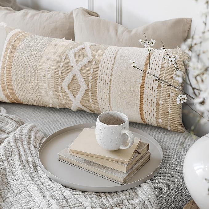 Decorative Boho Lumbar Pillow Cover 14x36 – Beautiful Throw Pillow with Soft Texture for Bed, Couch Decor or as Body Cushion – A Stylish Addition to Your Bedroom