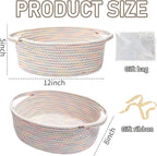 Woven Basket,Small Rope Storage Bin with Handles & Ribbon Bag, Organizer for Shelves Closets,Gift Basket Empty for Birthday,Books,Dog Toys, Colorful/2 Pack