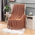 MIULEE Orange Knitted Throw Blanket for Couch Boho Terracotta Rust Textured Cozy Woven Blanket with Tassels for Sofa Chair Bed Living Room Acrylic Wave Pattern 60"x80"