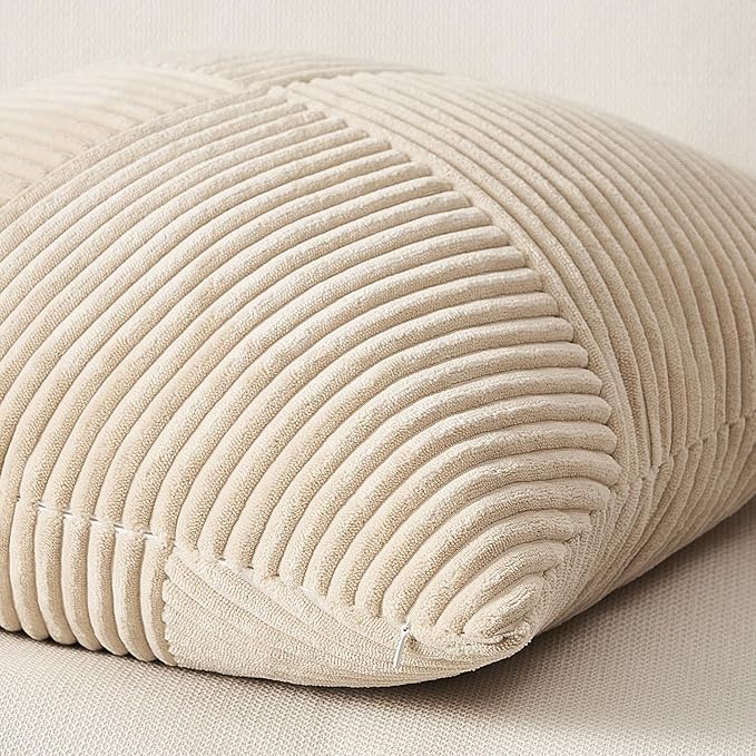Topfinel Tan Decorative Throw Pillow Covers 12x12 Inch Set of 2 Striped Patchwork Corduroy Couch Bed Pillow Covers Beige Windmill Textured Square Cushion Cases Cute Aesthetic Home Decor 30x30 cm