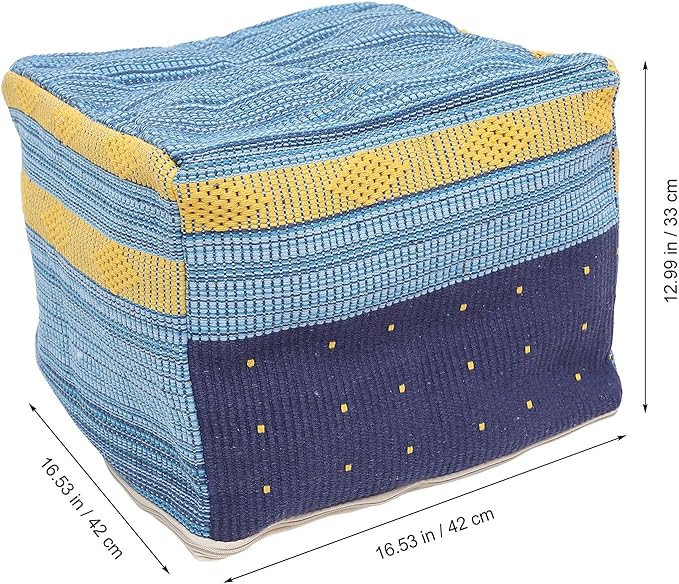VOSAREA Pouf Cover Square Pouf Ottoman Cover Boho Linen Cushion Decorative Square Unstuffed Thick Cotton Linen Tatami Buttocks Cushion (Sky-Blue)