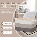 Goodpick Large Woven Storage Basket, 21.6"x14.9"x11.8", Blanket Storage for Bedroom and Living Room, Rectangle Rope Baskets for Storage, White Brown