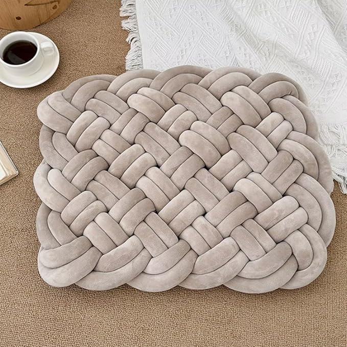 Knot Floor Cushions 19 x 15 Inch Handmade Knotted Meditation Floor Pillow for Sitting Sofa Reading Room Balcony Office Bedroom Oatmeal