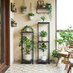 34" Tall Plant Stand Indoor, 2-Tier Modern Plant Shelf, Corner Flower Pot Holder Organizer for Living Room Balcony Patio Garden (Black)