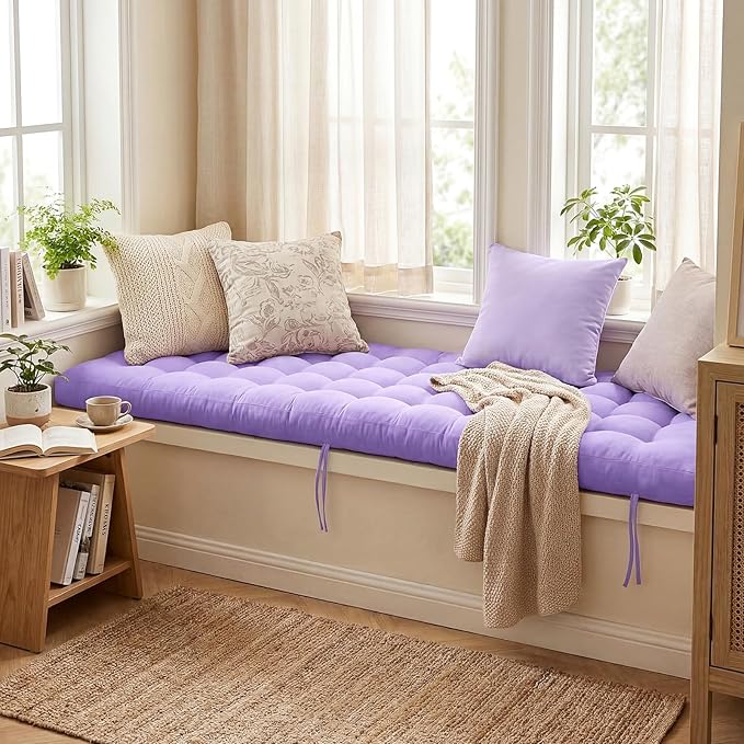 Long Floor Cushion Large Floor Cushion with Brushed Cotton 74.8 x 27.5 x 3.15 in Jumbo Lounger Pillow for Outdoor Indoor Bay Window Meditation Yoga Reading Sleeping(1 Pc,Purple)