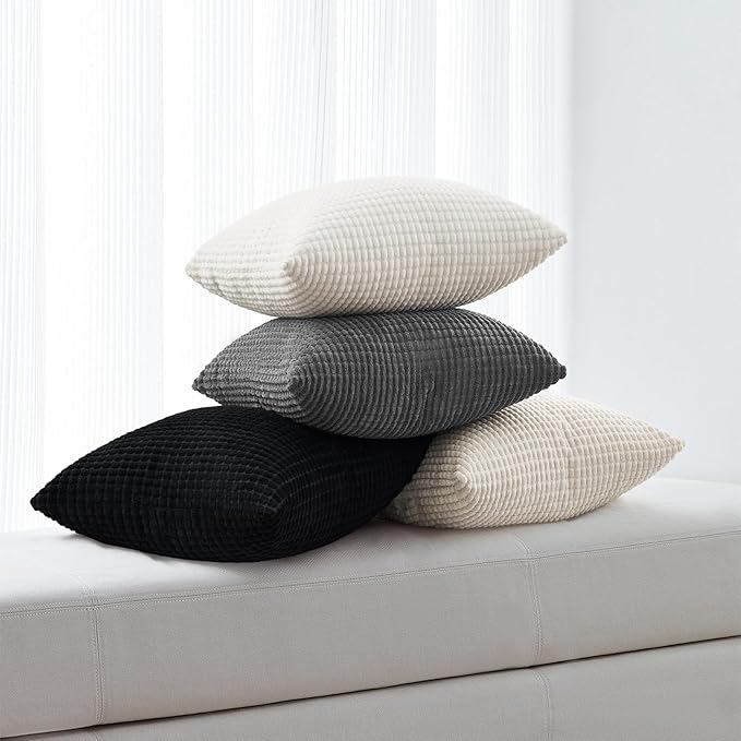 Topfinel Neutral Room Decor Throw Pillows Covers-Multi White and Black Combo 20" x 20" Set of 4-Corduroy Modern Black and White Living Room Decorative Cushion Case Euro Shams