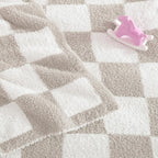 WRENSONGE Checkered Throw Blanket, Taupe Soft Cozy Fluffy Warm Hand Made Throw Blankets for Couch, Sofa, Chair, Bed, Camping, Picnic, Travel Lightweight Bed Blanket - 30"*40"