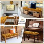 Geelin 48x18 Inch Bench Cushions for Indoor Furniture Chenille Velvet Mustard Yellow Button Tufted Thick Seat Pad Mat with Memory Foam, Window Floor Sofa Chair Cushion for Living Room Porch Swing