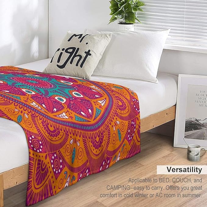Mandala Throw Blanket Indian Abstract Hippie Bohemian Art Floral Texture Pattern Blanket for Sofa Bed Couch Chair Or Dorm 60"x80"