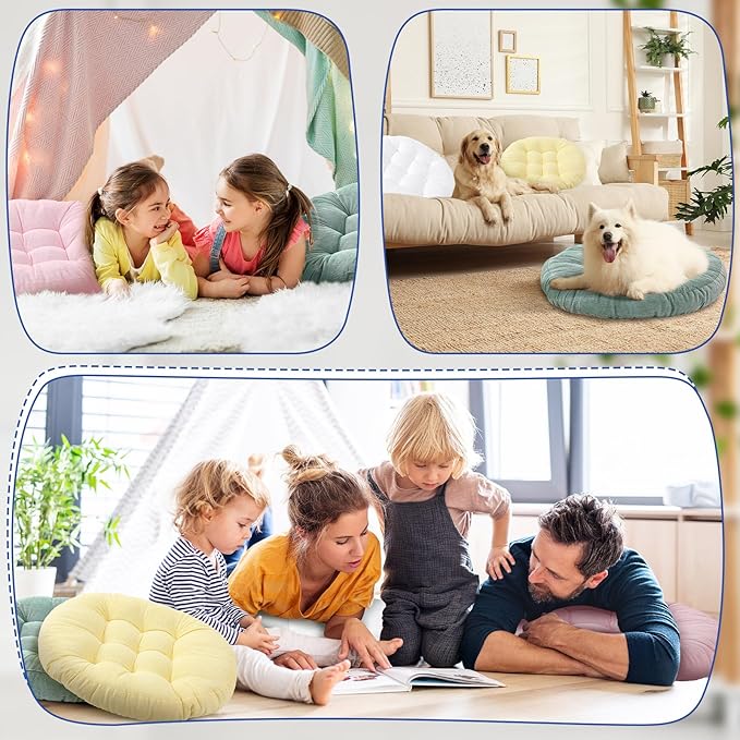 Jerify Floor Pillow Cushions Large Round Square Large Meditation Floor Pillow for Classroom Adult Meditation Picnic Party Seating Learning Daycare School(Round,Macaroon,4 Pcs)