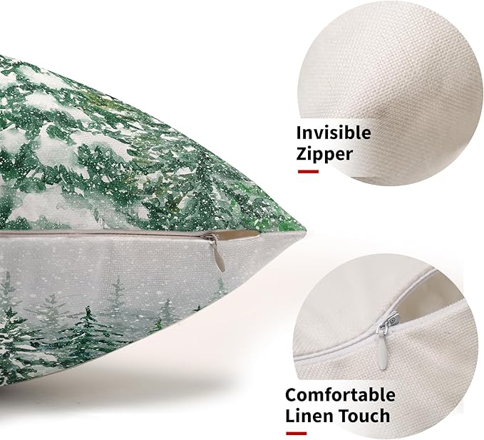 Kawani Green Pine Tree Lumbar Pillow Covers 12X20 Inch Winter Forest Snowflake Decorative Pillow Cases Set of 2 Christmas Holiday Throw Pillows for Cushion Sofa Couch Outdoor