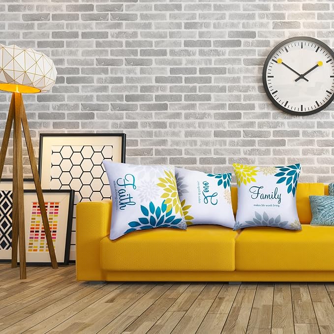 Tatuo 4 Pcs Flower Pillow Covers Square Spring Pillow Cushion Cases 18 x 18 Inch Family Faith Hope Love Words Decorative Summer Winter Cushion Case for Bed Couch Sofa Living Room(Blue Series)