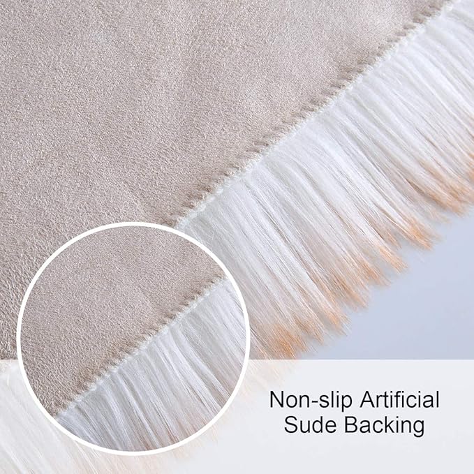 Softlife Square Faux Fur Sheepskin Chair Cover Seat Cushion Pad Super Soft Area Rugs for Living Bedroom Sofa (1.6ft x 1.6ft, White-Brown Tip) 1 pack