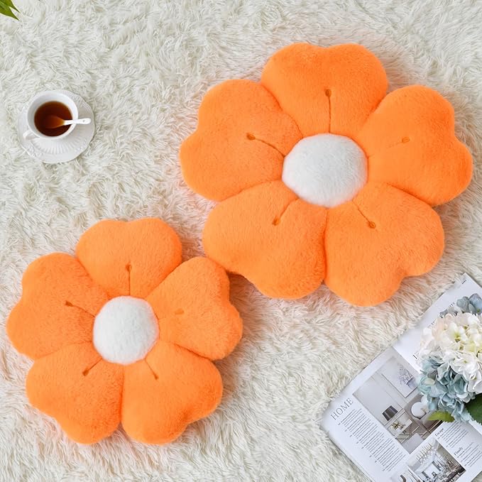 Flower Pillow, Flower Shaped Pillow Decorative Throw Pillows for Bed Couch, Cute Daisy Pillow Dorm Decor Floor Seating Cushion (Orange, 15 Inches)