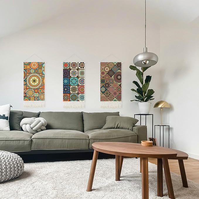 capasin Mandala Boho Macrame Wall Hanging Tapestry For Bedroom Tapestries Vertical Art Fabric Decor Door Living Room Bohemian (Style B, 17.5 * 43)