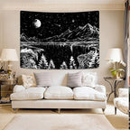 Zussun Black and White Tapestry Starry Night Mountain Tapestries for Bedroom Aesthetic Moon and Stars Tapastry's Wall Hanging Dark Nature Forest Wall Tapestry for Living Room Dorm (48'' × 36'')