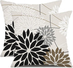 DFXSZ Black Brown Outdoor Pillow Covers 16x16 Inch Set of 2 White Gray Flower Throw Pillows Farmhouse Outdoor Modern Floral Polyester Square Cushion Case Decor for Sofa Patio Funiture Garden 01A16